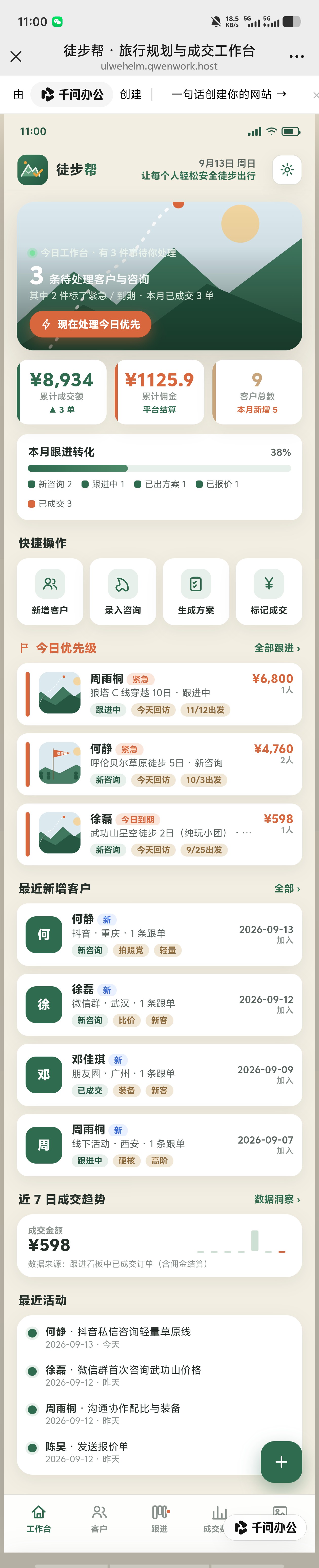 徒步帮推广销售工作台首页